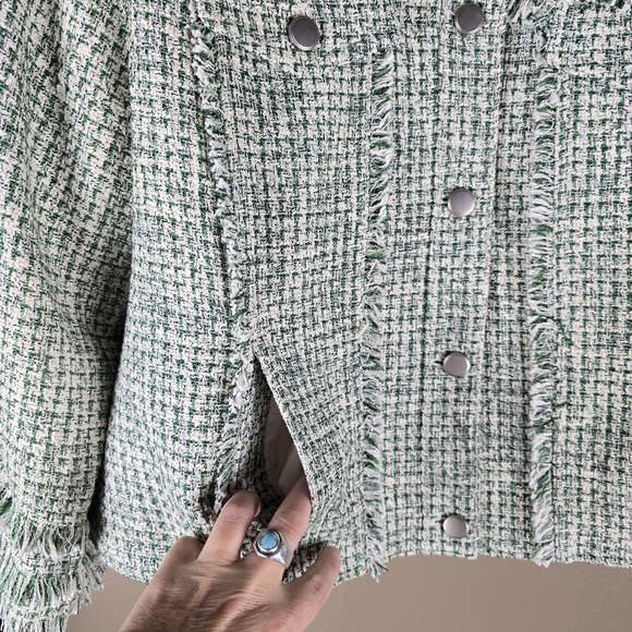 Chico's Green Metallic Fringe Tweed Jacket  Size 3 (16) - Picture 8 of 16